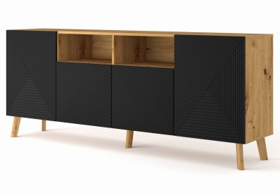 Komoda LUXI 4D 195cm, dąb artisan / czarny mat