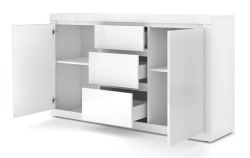 Komoda biała Bello Bianco III 150cm - mat / połysk - otwarta