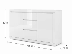Komoda biała Bello Bianco III 150cm - mat / połysk - wymiary