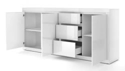 Komoda biała Bello Bianco IV 195cm - mat / połysk - otwarta