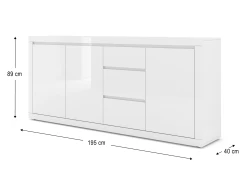 Komoda biała Bello Bianco IV 195cm - mat / połysk - wymiary