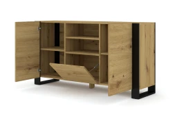 Komoda industrialna Mondi 158cm, dąb artisan - otwarta