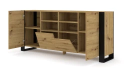 Komoda industrialna Mondi 188cm, dąb artisan - otwarta