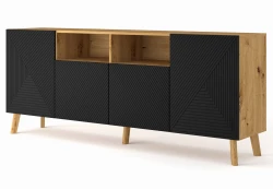 Komoda LUXI 4D 195cm, dąb artisan / czarny mat