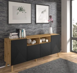 Komoda LUXI 4D 195cm, dąb artisan / czarny mat - w aranżacji 2