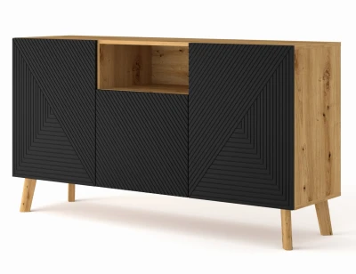 Komoda LUXI 3D 146cm, dąb artisan / czarny mat