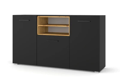 Komoda nowoczesna czarny mat Anette L 151cm, wstawka dąb artisan