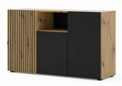 Komoda Auris 3D 135cm, dąb artisan / czarny mat