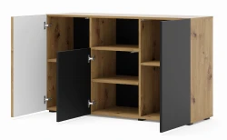 Komoda Auris 3D 135cm, dąb artisan / czarny mat - otwarta