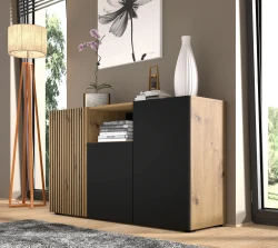 Komoda Auris 3D 135cm, dąb artisan / czarny mat - komoda przy ścianie