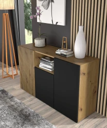 Komoda Auris 3D 135cm, dąb artisan / czarny mat - komoda przy ścianie 2