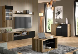 Komoda Auris 3D 135cm, dąb artisan / czarny mat - komoda w aranżacji