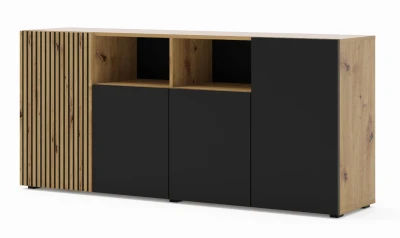 Komoda Auris 4D 180cm, dąb artisan / czarny mat