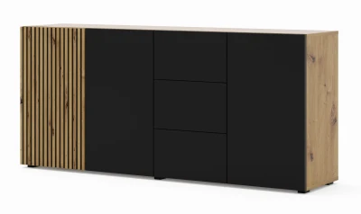 Komoda Auris 3D3S 180cm, dąb artisan / czarny mat