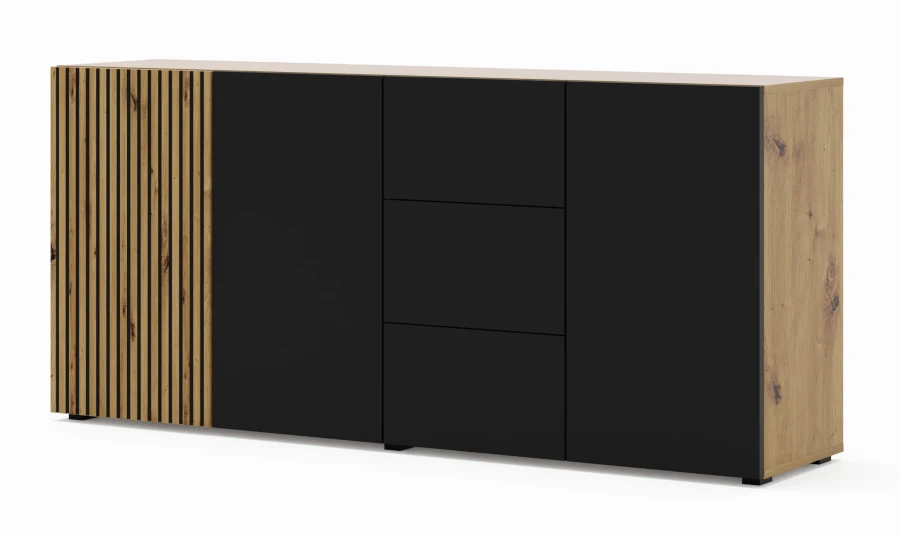 Komoda Auris 3D3S 180cm, dąb artisan / czarny mat