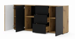 Komoda Auris 3D3S 180cm, dąb artisan / czarny mat - komoda otwarta