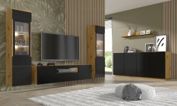 Komoda Aura KOM4D 198cm, dąb artisan / czarny mat - komoda w aranżacji salonu