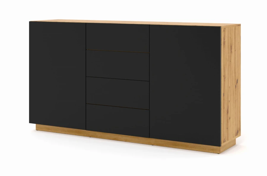 Komoda Aura KOM2D4S 164cm, dąb artisan / czarny mat