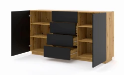 Komoda Aura KOM2D4S 164cm, dąb artisan / czarny mat - otwarta