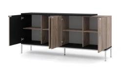 Komoda nowoczesna Toledo 200cm 4D, dąb flagstaff - komoda po otworzeniu