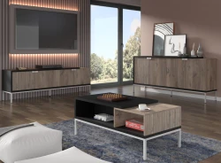 Komoda nowoczesna Toledo 200cm 4D, dąb flagstaff - komoda przedstawiona w salonie
