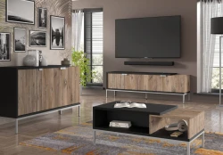 Komoda nowoczesna Toledo 143cm 3D, dąb flagstaff - komoda do salonu, aranżacja