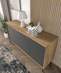 Komoda NESTA 166cm, dąb craft złoty / bazalt - komoda, widok z góry
