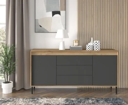 Komoda NESTA 166cm, dąb craft złoty / bazalt - komoda w przedpokoju