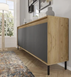 Komoda NESTA 192cm, dąb craft złoty / bazalt - widok od boku