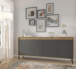 Komoda NESTA 192cm, dąb craft złoty / bazalt - komoda w aranżacji pokoju