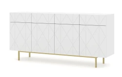 Komoda designerska Kairo 180cm 4D4S biała, nogi metalowe złote
