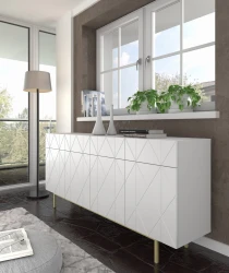 Komoda designerska Kairo 180cm 4D4S biała, nogi metalowe złote - komoda przy ścianie 1