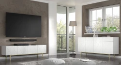 Komoda designerska Kairo 180cm 4D4S biała, nogi metalowe złote - komoda w salonie
