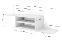 Półka pod telewizor wisząca Dedal 90cm, biały mat - wymiary