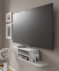 Półka pod telewizor wisząca Dedal 90cm, biały mat - widok od boku