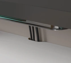 Półka pod telewizor wisząca Dedal 90cm, biały mat - widok na otwór na kable