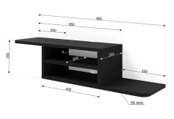 Półka pod telewizor wisząca Dedal 90cm, czarny mat - wymiary półki