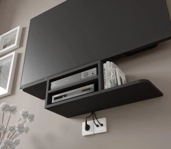 Półka pod telewizor wisząca Dedal 90cm, czarny mat - półka od dołu