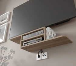 Półka pod telewizor wisząca Dedal 90cm, dąb sonoma - widok na półkę pod telewizor od dołu