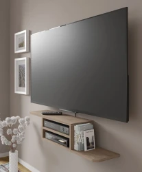 Półka pod telewizor wisząca Dedal 90cm, dąb sonoma - widok na półkę pod telewizor od boku