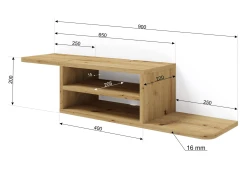 Półka pod telewizor wisząca Dedal 90cm, dąb artisan - wymiary półki wiszącej