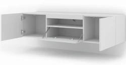 Szafka RTV Aura 150cm uniwersalna, wisząca lub stojąca, biały mat - po otwarciu