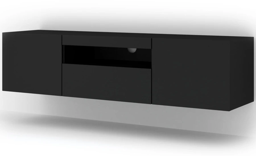 Szafka RTV Aura 150cm uniwersalna, wisząca lub stojąca, czarny mat