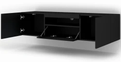 Szafka RTV Aura 150cm uniwersalna, wisząca lub stojąca, czarny mat - szafka rtv otwarta