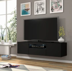 Szafka RTV Aura 150cm uniwersalna, wisząca lub stojąca, czarny mat - szafka rtv w aranżacji