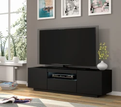 Szafka RTV Aura 150cm uniwersalna, wisząca lub stojąca, czarny mat - stojąca w aranżacji