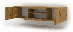 Szafka RTV Aura 150cm uniwersalna, wisząca lub stojąca, dąb artisan - wisząca otwarta
