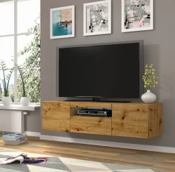 Szafka RTV Aura 150cm uniwersalna, wisząca lub stojąca, dąb artisan - wisząca w aranżacji