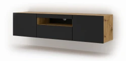 Szafka RTV Aura 150cm uniwersalna, wisząca lub stojąca, dąb artisan / czarny mat - wisząca