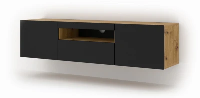 Szafka RTV Aura 150cm uniwersalna, wisząca lub stojąca, dąb artisan / czarny mat